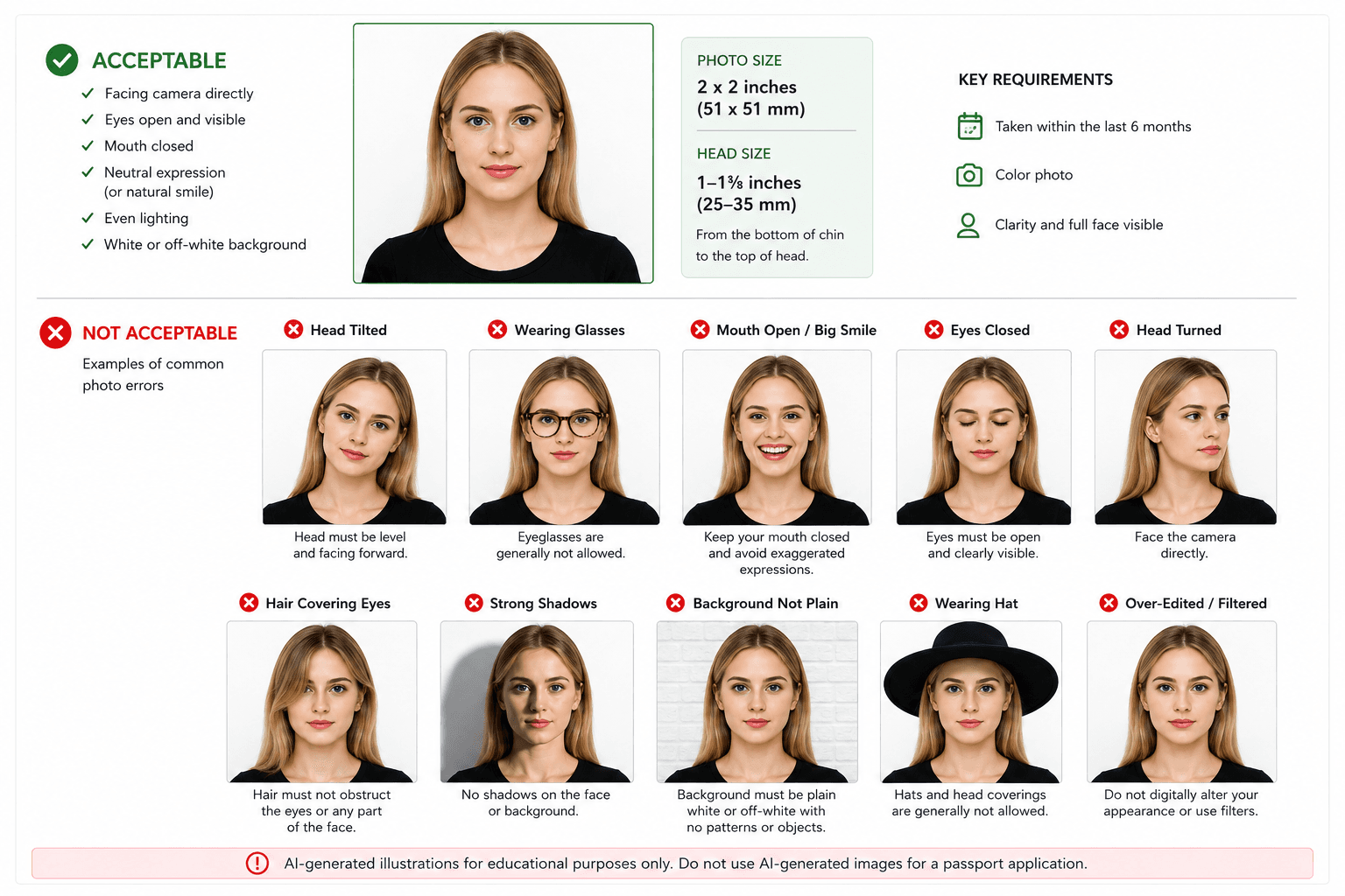 Acceptable and unacceptable U.S. passport photo examples